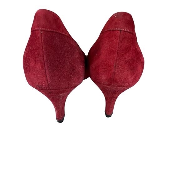 Bally Red Suede Cutout Pumps with Knot Detail Kitten Heel Shoes Women’s 7 M - Picture 5 of 9
